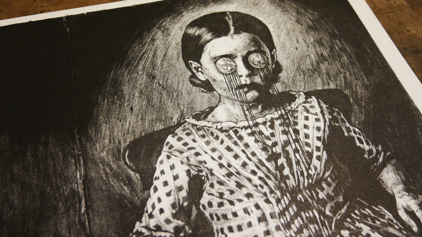 Kleines Mädchen mit Münzen / Risograph von Jean-Luc Navette