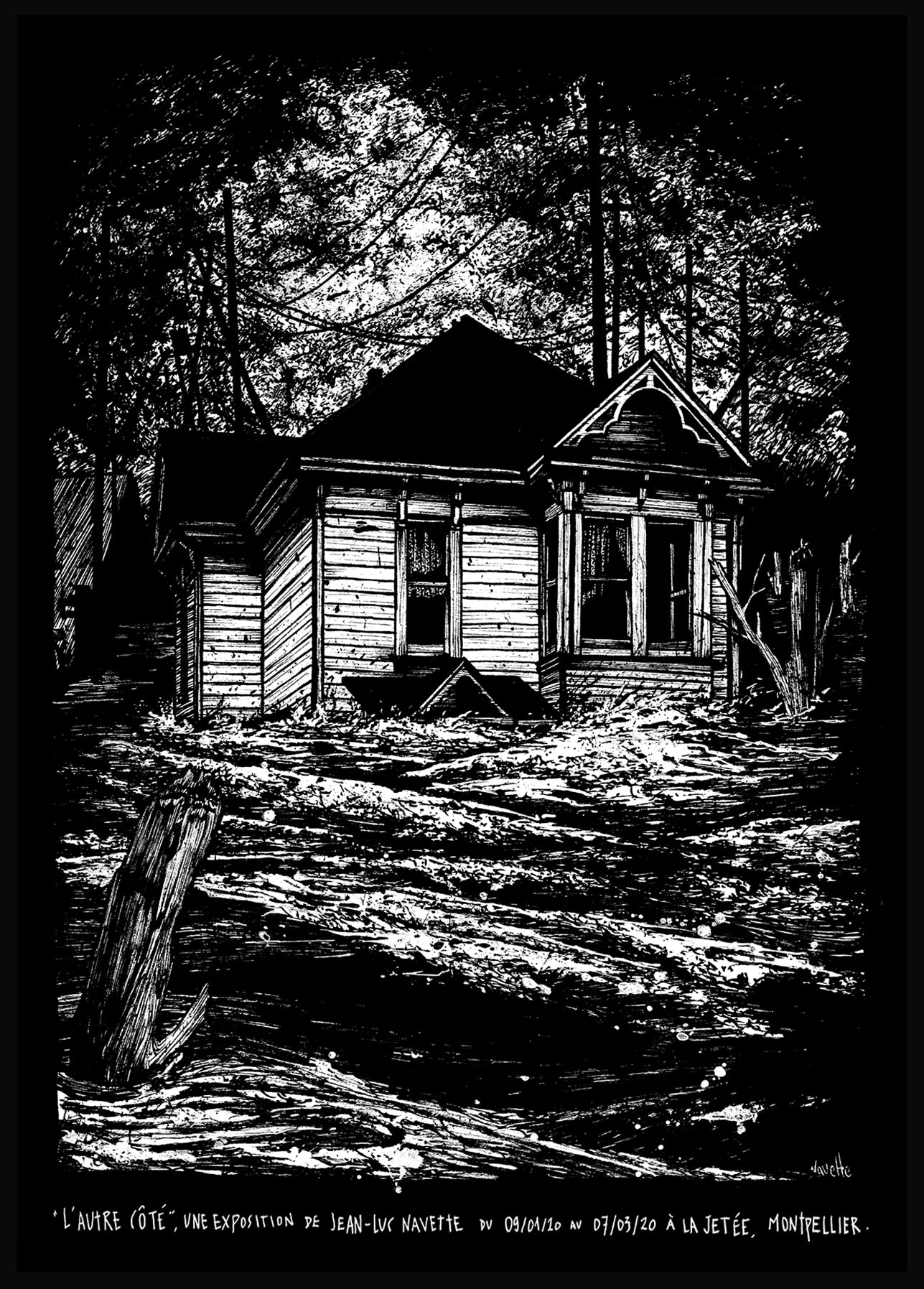 Submerged cabin / Screenprint by Jean-Luc Navette