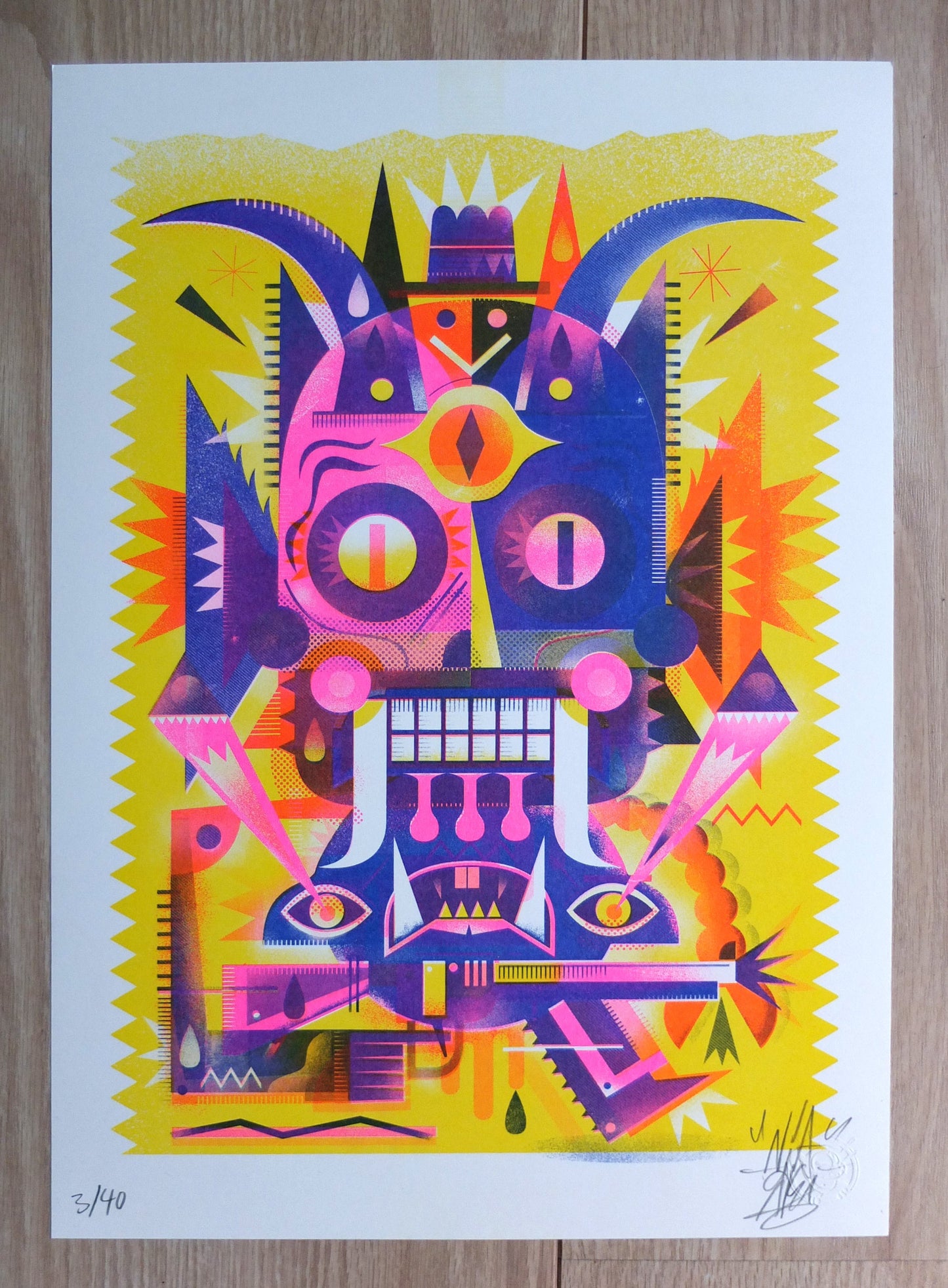 Satanic Robot Zombi with a gun / Risographie de l'artiste Niark1