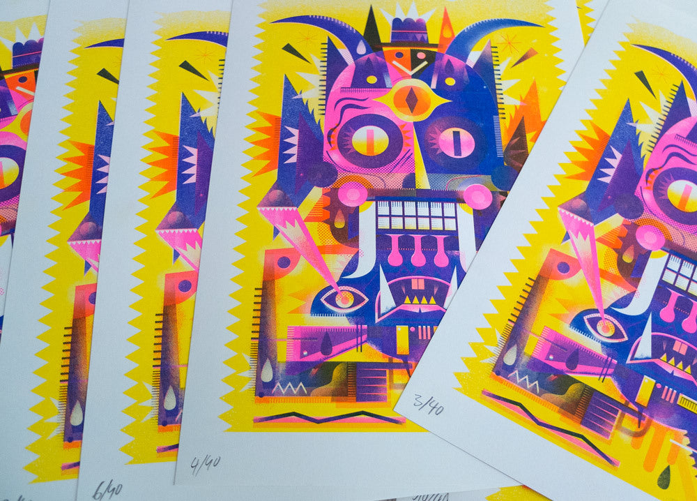 Satanic Robot Zombi with a gun / Risographie de l'artiste Niark1