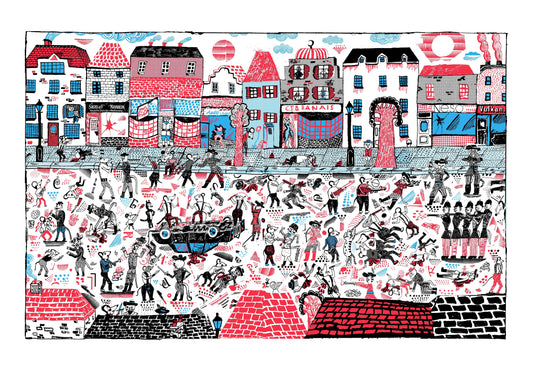 „Cats vs Mice Streetfight“ Siebdruck von JOHN BROADLEY